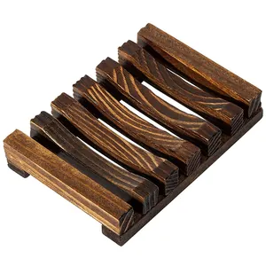 Rustic handmade charred wooden soap dish holder for effective bathroom water drainage