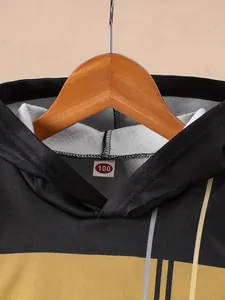 Comfortable kids fleece hooded sweatshirt featuring stylish color block stripe print