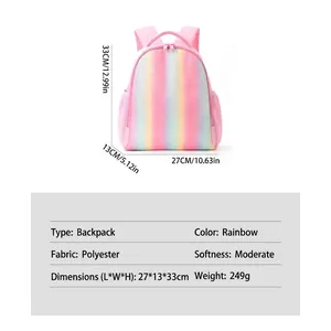 Lightweight rainbow schoolbag for kids, 33cm height, durable polyester fabric