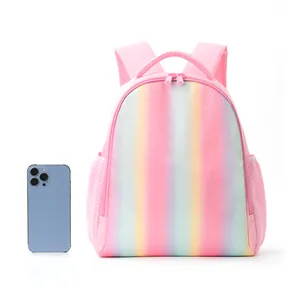 Pink glitter rainbow backpack for kids with side mesh pockets for school and travel