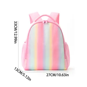 Pink rainbow glitter children's backpack for school and travel with size dimensions