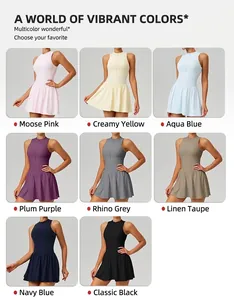 8 colors of tennis dress showing fake two-piece A-line running skirt design