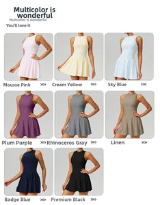 8 colors of tennis dress showing fake two-piece A-line running skirt design