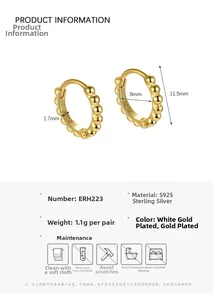 Detailed product info for S925 sterling silver beaded hoop earrings with dimensions