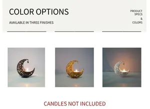 Hollow metal moon candle holder with star pendant in three colors, black gold white