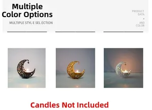 Hollow metal moon candle holder with star pendant in three colors, black gold white