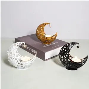 Elegant hollow metal moon candle holders for creative home aromatherapy decor set