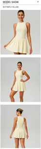 Creamy yellow athletic tennis dress with A-line skirt shown from front side and back views