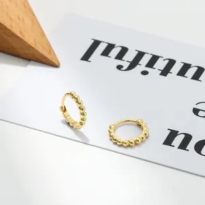 Elegant S925 sterling silver gold-plated beaded hoop earrings with French retro style