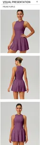 Sleeveless plum purple athletic tennis dress with stand collar and pleated skirt