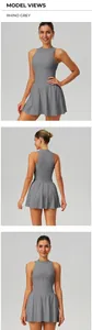 Professional rhino grey faux two-piece tennis dress with standing collar and A-line skirt