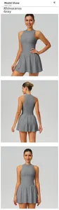 Professional rhino grey faux two-piece tennis dress with standing collar and A-line skirt