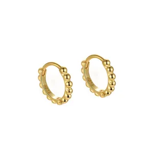 Elegant S925 sterling silver French retro gold-plated beaded hoop earrings for women