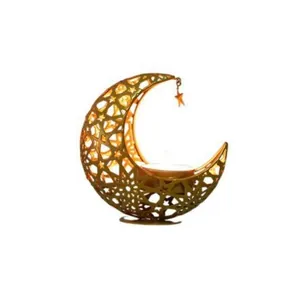 Decorative golden hollow metal crescent moon candle holder variant for home ambiance