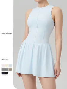 Damen Sport Tennis Kleid Wolkengefühl Stehkragen Reißverschluss A-Linie Fake Zweiteiler Kleid Mit Integrierten Shorts Taschen