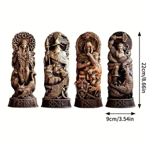 Detailed view of Norse gods resin statues with 22cm height and 9cm width measurements.