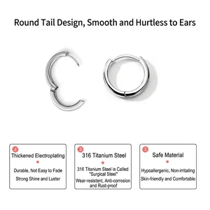 Close-up detail of 316L surgical stainless steel hoop earrings with safety rounded ends