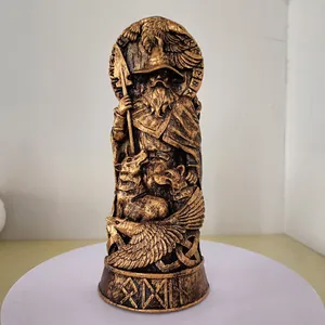Detailed close-up of resin Odin statue with antique bronze finish and Norse Runes