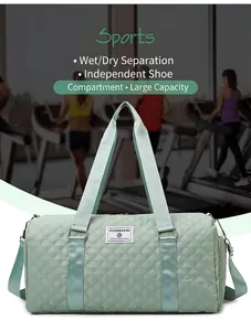 Mint green quilted sports duffle bag for gym and travel with large capacity storage.