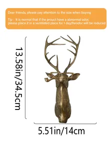 Retro imitation copper deer head wall decoration with size dimensions in cm and inches