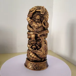 Detailed resin sculpture of Norse god Thor with hammer and serpent details
