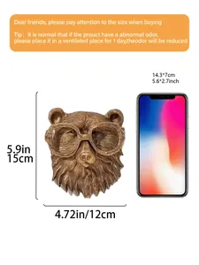 Size detail for retro imitation copper bear head wall hanging compared with a smartphone.