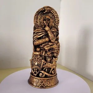 Intricate Norse god resin statue with mythical figure and wolf carvings for home