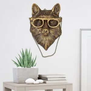 Vintage Faux Copper Animal Wall Hanging Decor Creative Resin Fox Deer Rabbit Bear Head Sculpture For Living Room Office