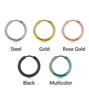 Hypoallergenic 316L stainless steel hoop earrings in silver gold rose gold black rainbow