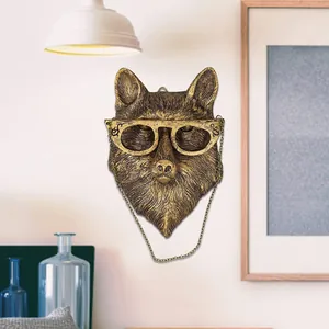 Vintage faux copper wolf head wall decor with glasses for living room and office.