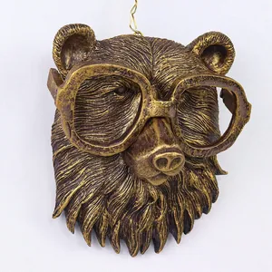 Vintage faux copper bear head wall hanging with glasses home decor wall art piece