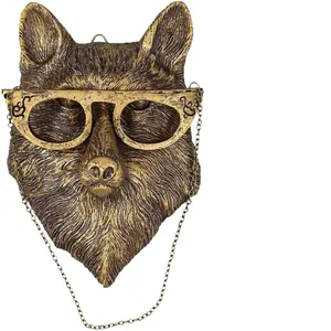 Antique style faux bronze wolf head wall hanging decor with artistic glasses and chain