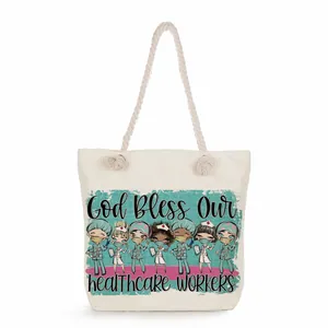 Women Large Capacity Linen Tote Bag Professional Nurse Medical Print Casual Travel Beach Shopping Bag With Zipper Closure