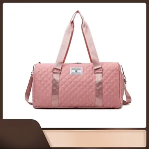 Quilted Diamond Lattice Travel Bag Large Capacity Waterproof Oxford Cloth Gym Bag With Shoe Compartment Luggage Attachment