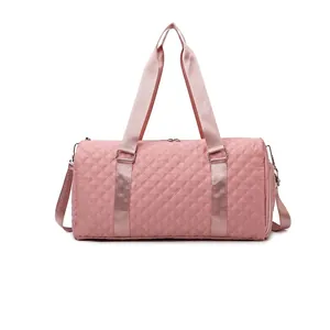 Sac de Voyage Matelassé Motif Diamant Grande Capacité Tissu Oxford Imperméable Sac de Sport Avec Compartiment à Chaussures