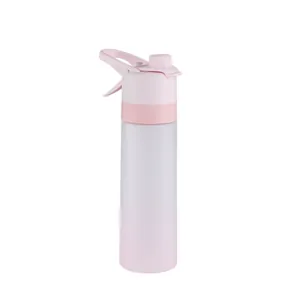 Pink gradient spray sports water bottle with portable handle and frosted finish