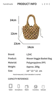 Especificaciones detalladas de tamaño y material para el bolso de cesta de tejido PP