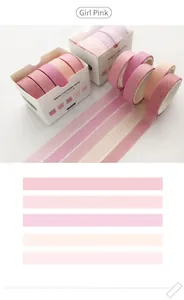 Close-up of 5-roll pink gradient washi tape set for creative DIY scrapbooking crafts.