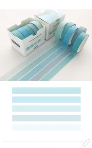 Detail view of blue gradient washi tape set with five decorative paper rolls for DIY