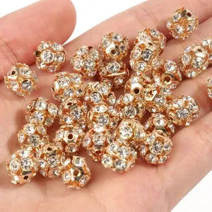 High-quality golden rhinestone hollow beads for DIY jewelry making and bracelet spacers