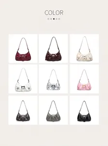 Detailed display showing nine stylish color variants of pleated hobo underarm bag