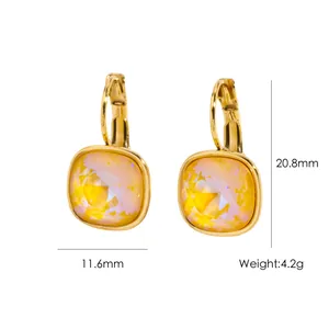 Detailed view of candy colored zirconia earrings showing dimensions of 20.8mm by 11.6mm.