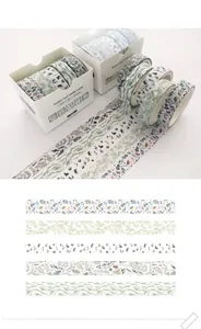 Detailed view of 5 vine-themed botanical washi tape patterns for journaling