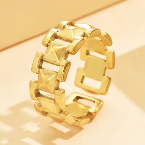 Elegant 18k gold plated chain link hollow design open ring for minimalist jewelry styling
