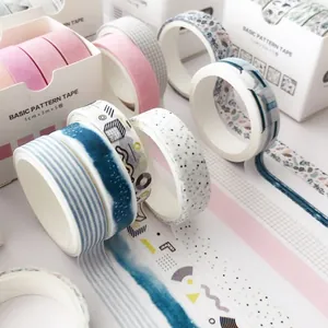 Set of 5 creative Japanese washi tape rolls for scrapbooking and DIY journaling decoration