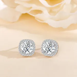 Elegant S925 sterling silver square halo stud earrings with sparkling moissanite