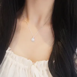 Exquisite S925 sterling silver moissanite necklace with round halo pendant for women