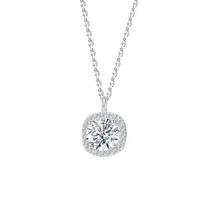 Elegant S925 sterling silver moissanite pendant necklace with square halo design