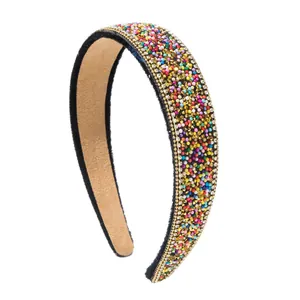 Elegant Baroque style wide headband featuring colorful beads and sparkly rhinestones