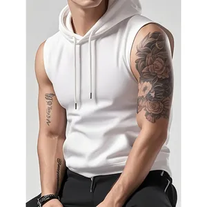 Men's Slim Fit Hooded Sleeveless T-Shirt Solid Color Gym Workout Hoodie Vest Muscle Tank Top For Training Sports Summer Wear